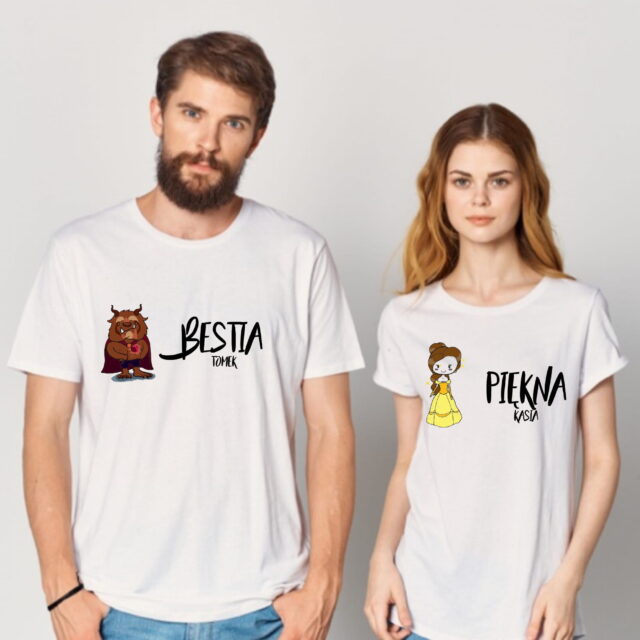 Zestaw koszulek dla Pary - Piękna & Bestia + imiona