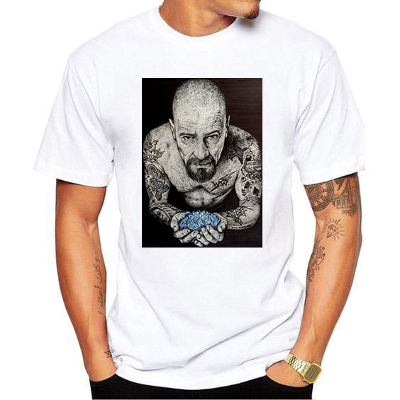 Biała koszulka męska Breaking Bad Heisenberg Blue Crystal z nadrukiem