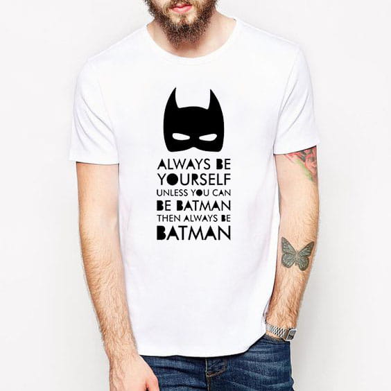 Biała koszulka męska Batman Be Yourself z czarnym nadrukiem DC Comics