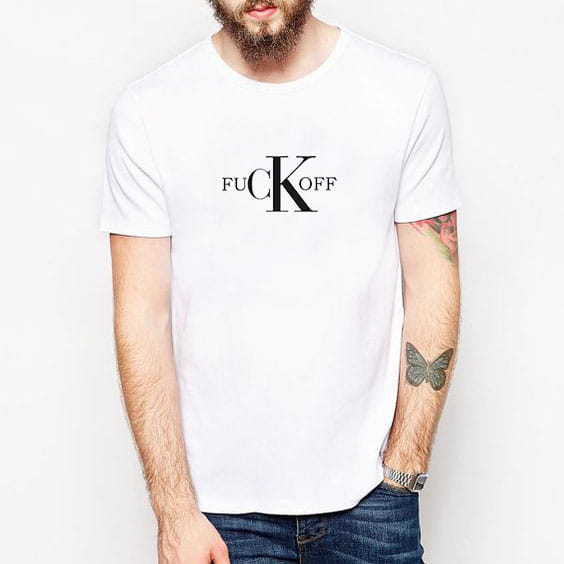 Biała koszulka męska z nadrukiem F**k Off minimalistyczny t-shirt