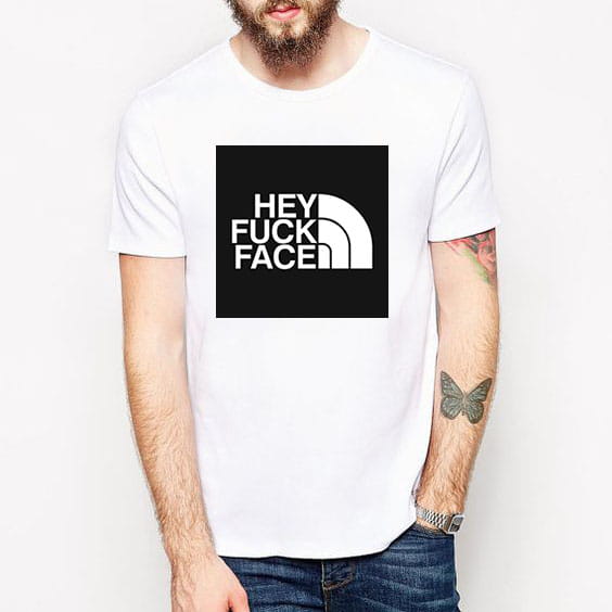 Biała koszulka męska streetwear Hey F**k Face z dużym nadrukiem