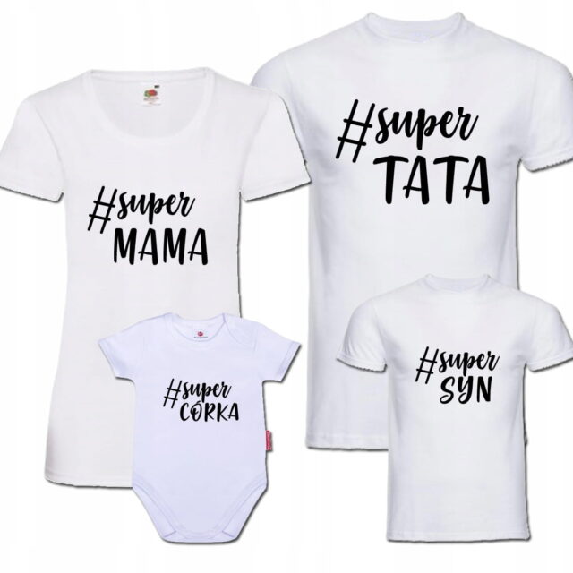 Koszulki Rodzinne - Super Mama, Tata, Syn, Córka - 2 szt.