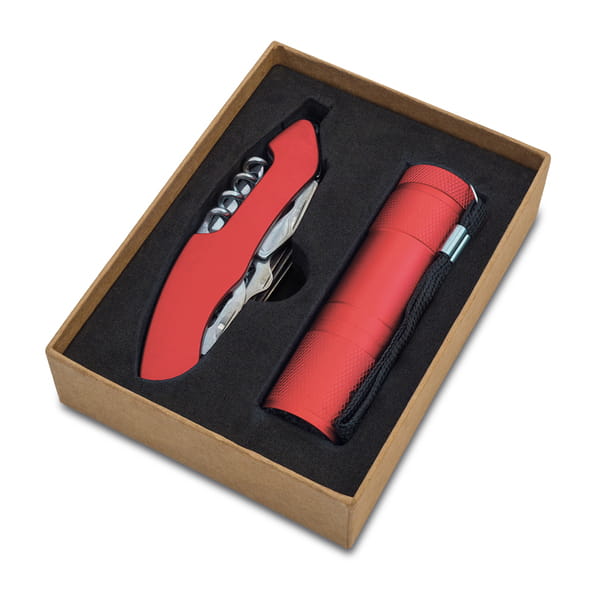 Zestaw: Multitool + Latarka - czerwony