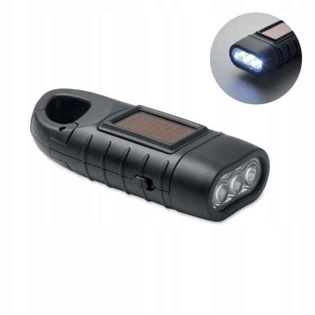 Latarka z 3 białymi diodami LED - panel słoneczny i korbka dynamo