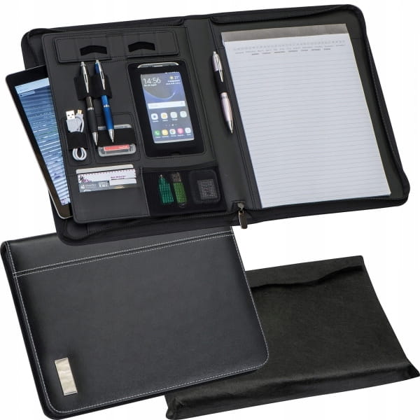 Teczka Folder A4 z notatnikiem w linie i kieszenią na tablet - skóra