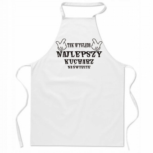 Biały fartuch kuchenny unisex z napisem Tak wygląda najlepszy kucharz na świecie
