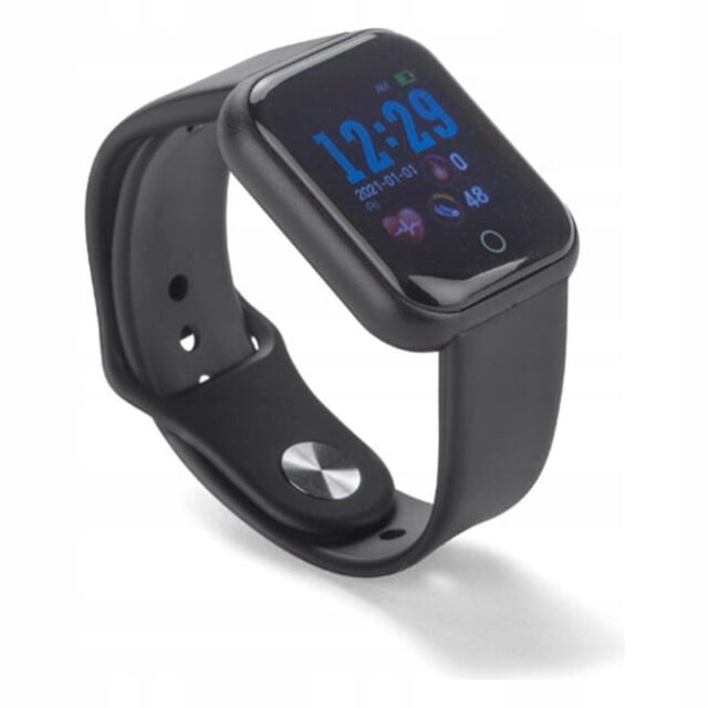 Czarny zegarek sportowy fitness STEP unisex z silikonowym paskiem i dotykowym wyświetlaczem