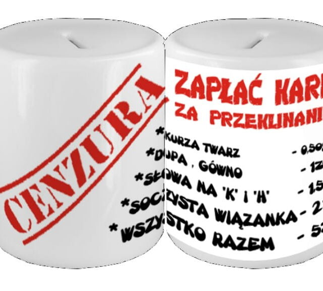 Biała ceramiczna skarbonka kara za przeklinanie humorystyczny gadżet do domu i biura