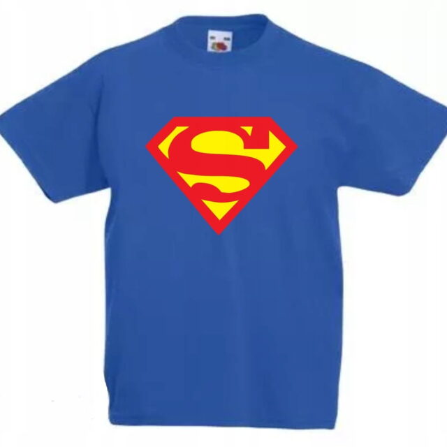Niebieska koszulka dziecięca Superman z logo S unisex