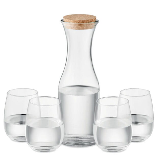 Elegancki zestaw szklany - karafka z korkiem + 4 szklanki