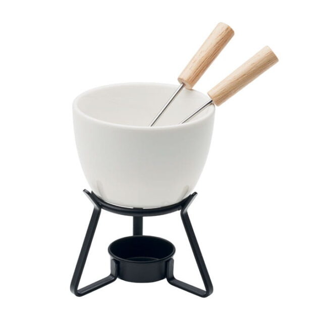 Zestaw do Fondue, ceramiczny z podgrzewaczem i widelczykami