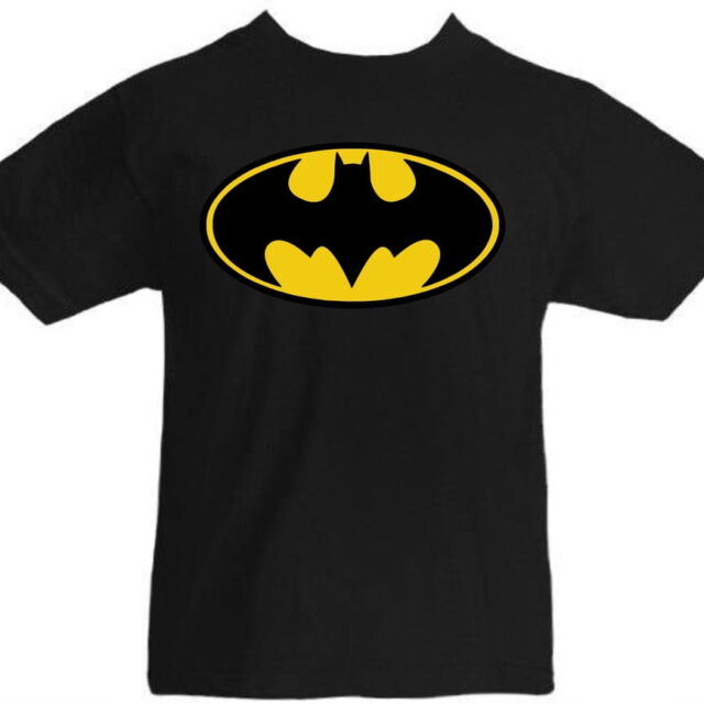 Czarna koszulka dziecięca Batman z żółtym logo superbohatera