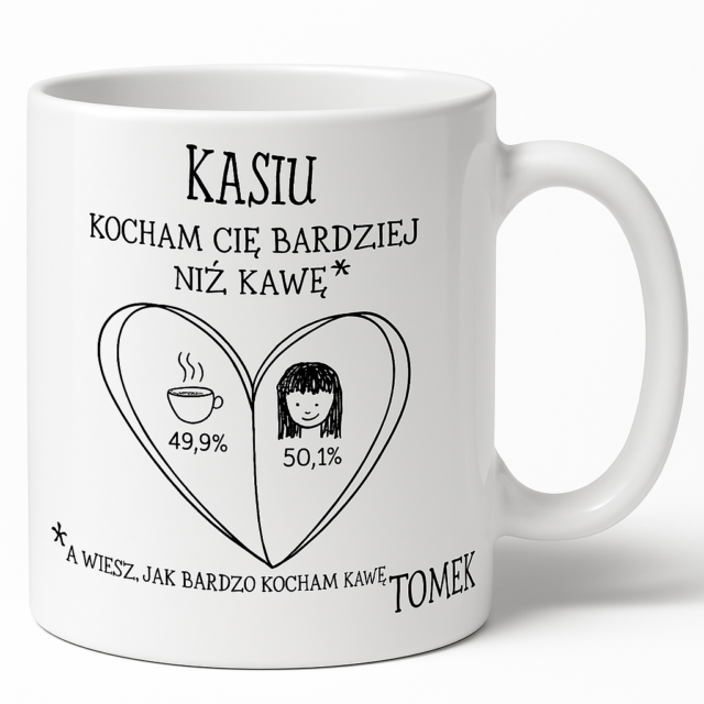 Kubek - Kocham Cię bardziej niż Kawę + dowolne imię
