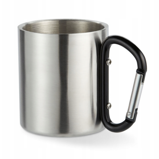 Kubek stalowy z karabinkiem, 220 ml + ewent. grawer