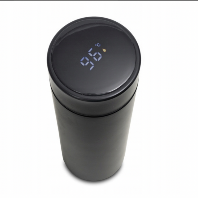 Kubek próżniowy z termometrem, czarny - 420 ml