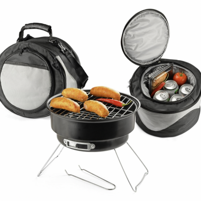 Grill turystyczny przenośny + torba termiczna 3w1 + fartuch kuchenny