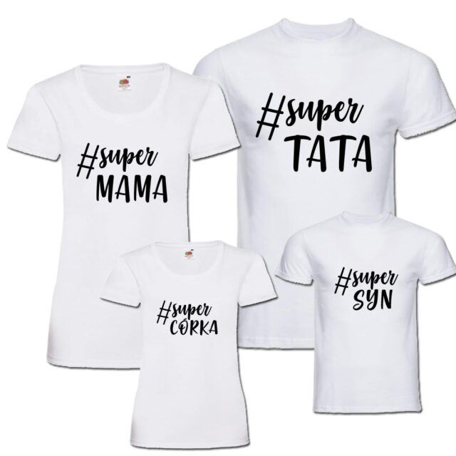 Białe koszulki rodzinne #Super 4 szt mama tata córka syn bawełna