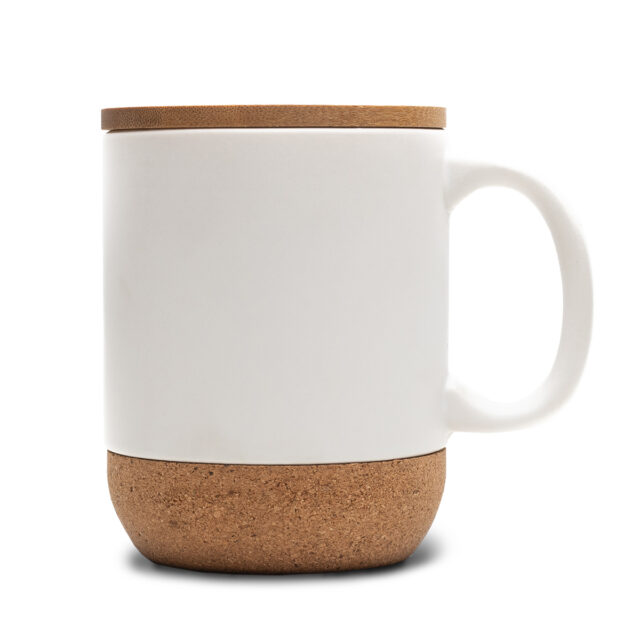 Kubek ceramiczny z bambusową przykrywką Giulia 400 ml, biały